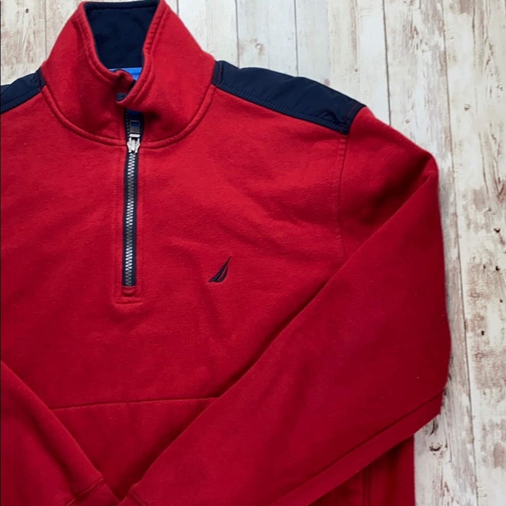 Nautica Men’s Red Blue USA Sailing Quarter-Zip Sweatshirt Sailboat Prep Small - Picture 2 of 9